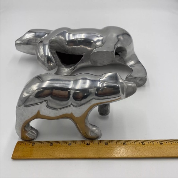 Polar Bear Figurines Chrome Metal Mama Baby Bear Holiday Winter Decor Set of 2 - Picture 10 of 11